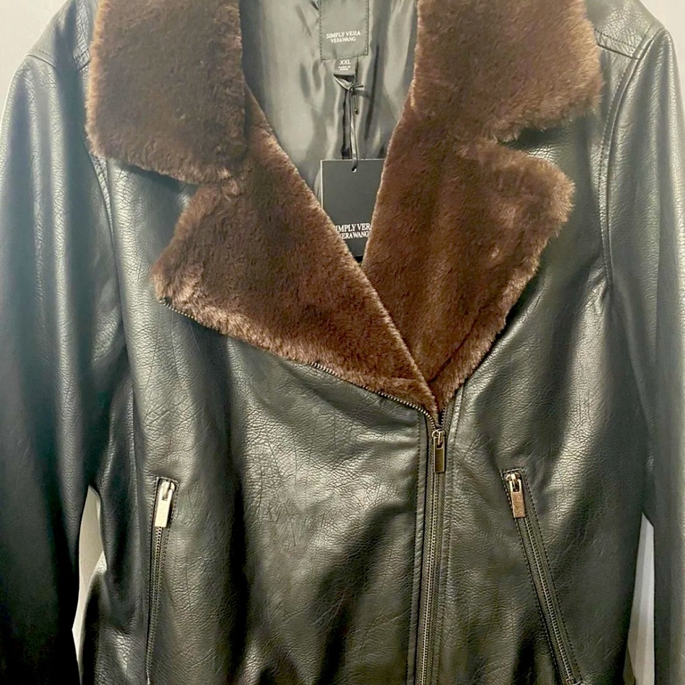 NWT Vera Wang Faux Fur Leather Moto Jacket